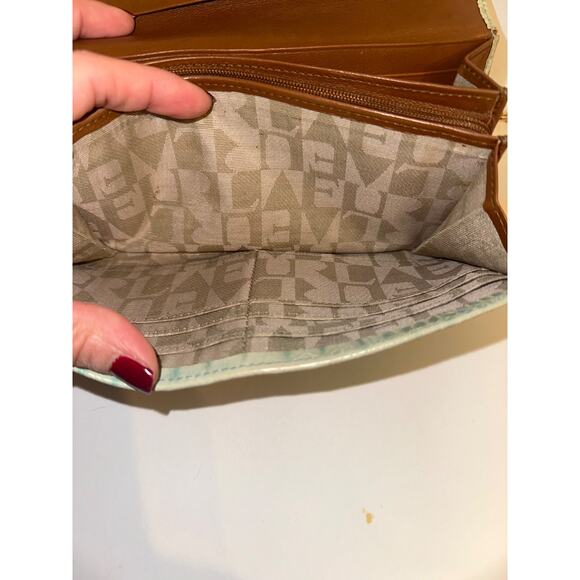 FURLA Light Green Genuine Leather Long Wallet Purse Used aftermarket chain incl - Picture 11 of 16